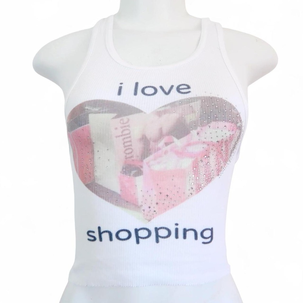 y2k i love shopping rhinestone tank top